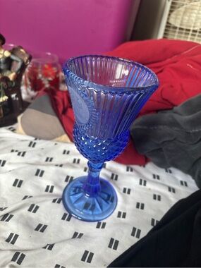 Blue Pressed Glass Goblet - Decorative Stemware